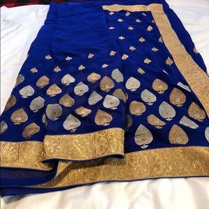 Blue silver/golden design Indian saree
